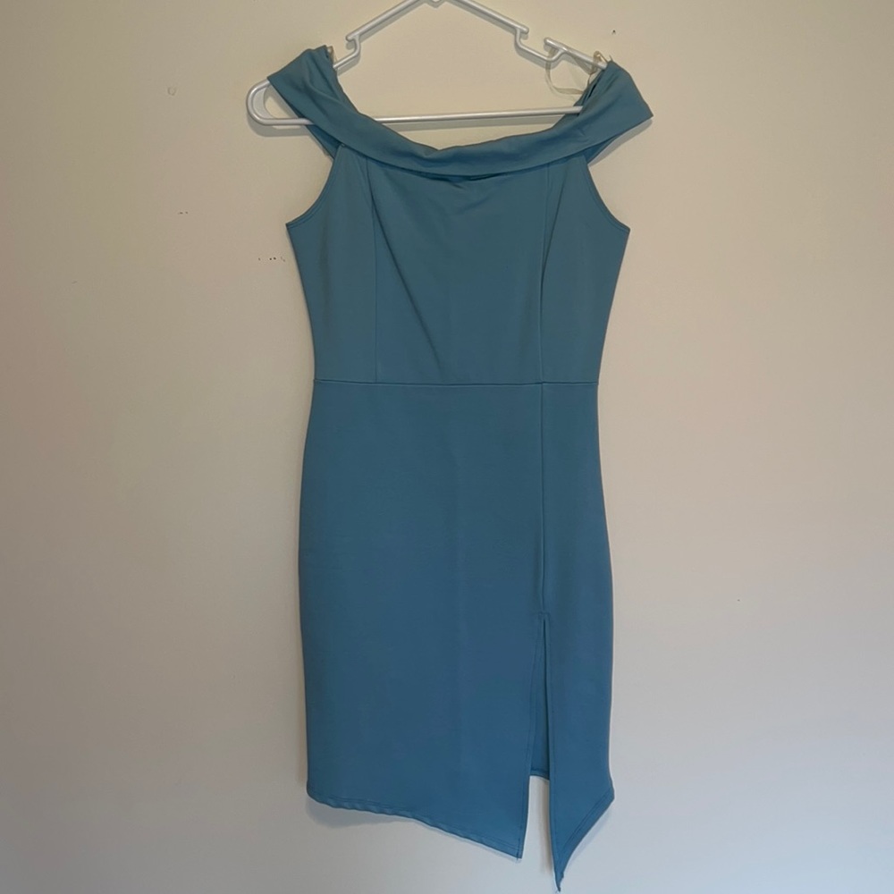 Light blue over the shoulder cocktail dress - baby blue baby shower